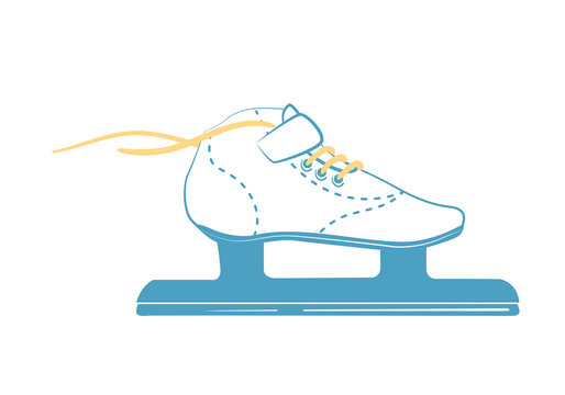 ice skates with bright laces. Fitness figure skate in line style. Sport equipment logo. Vector Illustration isolated on white background.