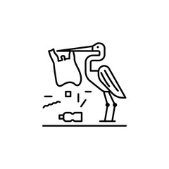 Plastic pollution heron icon. Element of plastic pollution thin line icon