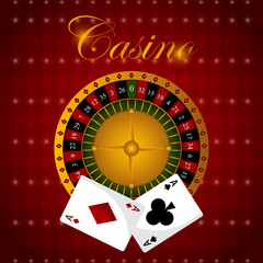 Casino poster with roulette and playing cards - Vector