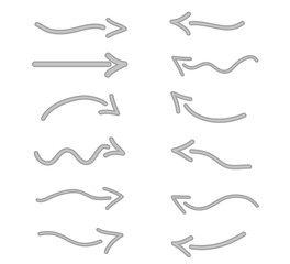 Infographic elements on isolated white background. Hand drawn simple arrows. Line art. Set of different pointers. Abstract indicators. Black and white illustration. Doodles for artwork