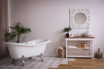 White bathroom interior in a vintage style..