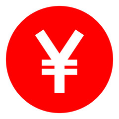 Yuan and Yen currency sign symbol - red simple inside of circle, isolated - vector