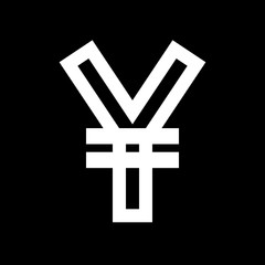 Yuan and Yen currency sign symbol - red simple outline, isolated - vector