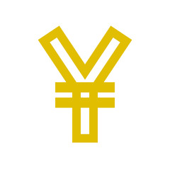 Yuan and Yen currency sign symbol - golden simple outline, isolated - vector