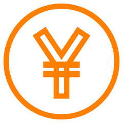 Yuan and Yen currency sign symbol - orange simple outline inside of circle, isolated - vector