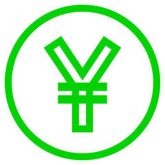 Obraz premium Yuan and Yen currency sign symbol - green simple outline inside of circle, isolated - vector