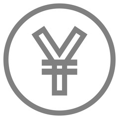 Yuan and Yen currency sign symbol - gray-silver-metal simple outline inside of circle, isolated - vector