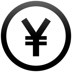Yuan and Yen currency sign symbol - black simple gradient inside of circle, isolated - vector