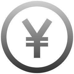 Yuan and Yen currency sign symbol - gray-silver-metal simple gradient inside of circle, isolated - vector