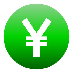 Yuan and Yen currency sign symbol - green simple gradient inside of circle, isolated - vector