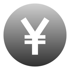 Yuan and Yen currency sign symbol - gray-silver-metal simple gradient inside of circle, isolated - vector