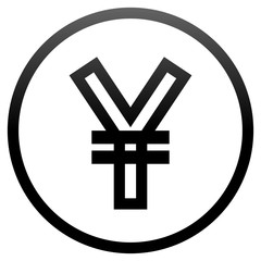 Yuan and Yen currency sign symbol - black simple gradient outline inside of circle, isolated - vector