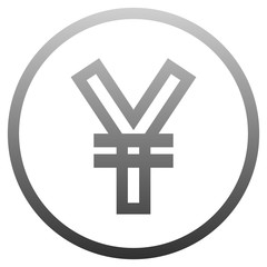 Yuan and Yen currency sign symbol - gray-silver-metal simple gradient outline inside of circle, isolated - vector
