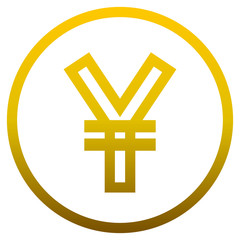 Yuan and Yen currency sign symbol - golden simple gradient outline inside of circle, isolated - vector