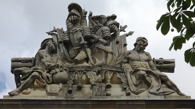 Beautiful stucco, bas-relief on the facade of an old house. Berlin. Germany. 4K.