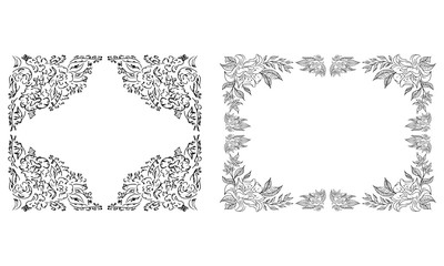 Tropical hand drawn floral frames. Outline set. Jungle foliage illustration. Floral set. Hand drawing. Vector isolated collection. Natural spring wedding card. Summer tropical leaf. Botanical frames
