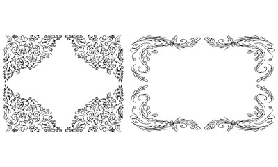 Tropical hand drawn floral frames. Outline set. Jungle foliage illustration. Floral set. Hand drawing. Vector isolated collection. Natural spring wedding card. Summer tropical leaf. Botanical frames