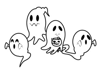 halloween ghosts floating characters icons
