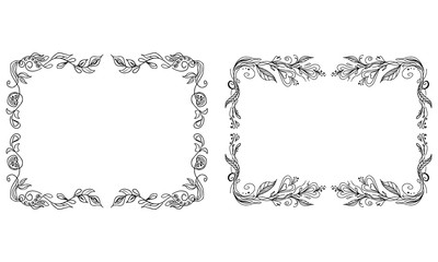 Tropical hand drawn floral frames. Outline set. Jungle foliage illustration. Floral set. Hand drawing. Vector isolated collection. Natural spring wedding card. Summer tropical leaf. Botanical frames