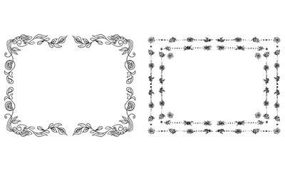 Tropical hand drawn floral frames. Outline set. Jungle foliage illustration. Floral set. Hand drawing. Vector isolated collection. Natural spring wedding card. Summer tropical leaf. Botanical frames