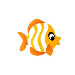 Fish Icon, Cute Cartoon Funny Character with Colorful Color, Swim in Water – Flat Design 