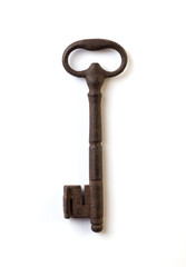 Old key isolated on white background
