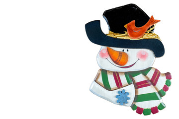 isolated snowman with hat, cardinal and scarf