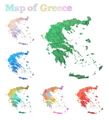 Fototapeta na wymiar Hand-drawn map of Greece. Colorful country shape. Sketchy Greece maps collection. Vector illustration.