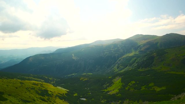 Scenic view of the Carpathian mountains in summer. Panorama of the Carpathian mountains hills.