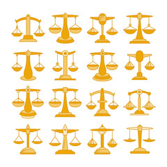balance scale icons, justice scale set