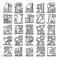 modern building and house, modern architecture design line icons