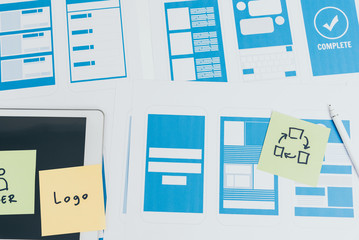 Developing wireframe UX/UI mobile application design.
