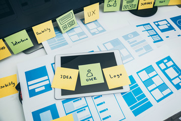 Developing wireframe UX/UI mobile application design.