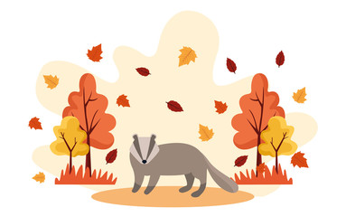 hello autumn season scene with raccoon