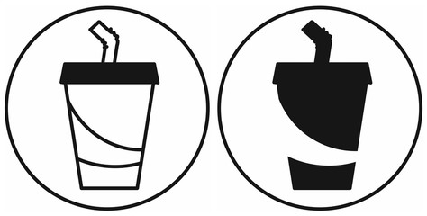 A set of soda drinking icon, one is outline drawing and one is black and white. Simply flat design isolated on white background. A symbolic icon graphic for web, logo, app, banner and etc.