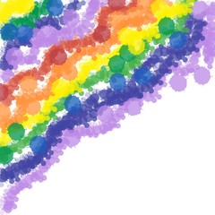 Colorful rainbow drops on white background. It's water color effect and random direction. Concept of LGBT pride. There's a copy space for your text.