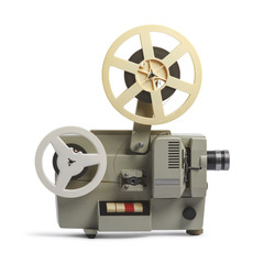 Old cinema projector isolated on white background