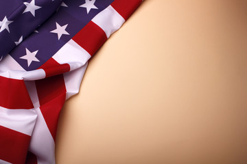 Closeup of American flag on plain background. USA Memorial Day.