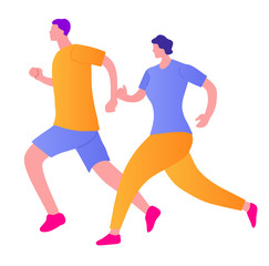 Fototapeta na wymiar Man and woman in sportswear running. Isolated on a white background. Vector illustration in a flat style
