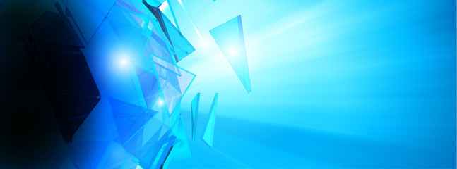 Abstract blue polygonal glass shining on blue BG