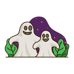 Illustration of cute fabric ghosts, happy halloween party design element. cool for your banner design and UI design