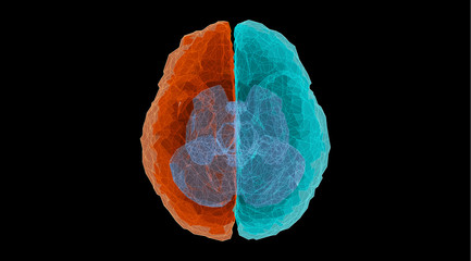 Abstract low poly brain illustration on black BG