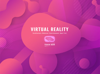 Template of virtual reality for web banner, business presentation, advertisement, gaming. Modern abstract gradient background in liquid and fluid style. Trend design of the world.