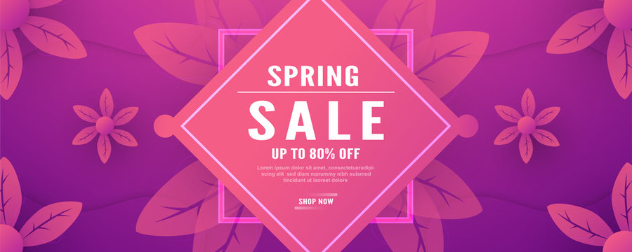 Abstract background for spring season. Template design in long banner style with new trend of gradient. Vector illustration for cover, discount promotion, advertisement.