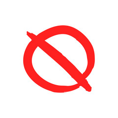Prohibition icon doodle. Hand drawn prohibited circle signal. Grunge style.