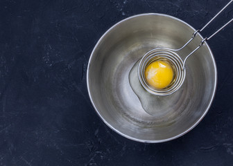 yolk in metallic traditional bowl 