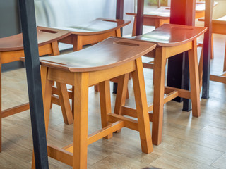 Wooden shower stools decoration in cafe.