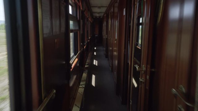 Aisle and Compartments in Antique Train Coach  - Irkutsk, Russia