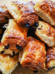 Chocolate pastry on a wooden table