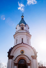 Hakodate Orthodox Church - Russian Orthodox church bell tower in winter under blue sky